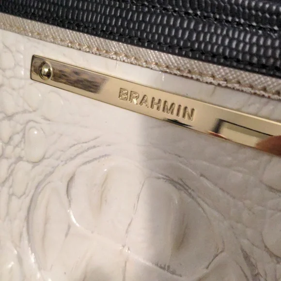 Brahmin Arno Ivory White and Black Crocodile Embossed Tote Bag - Picture 2 of 7